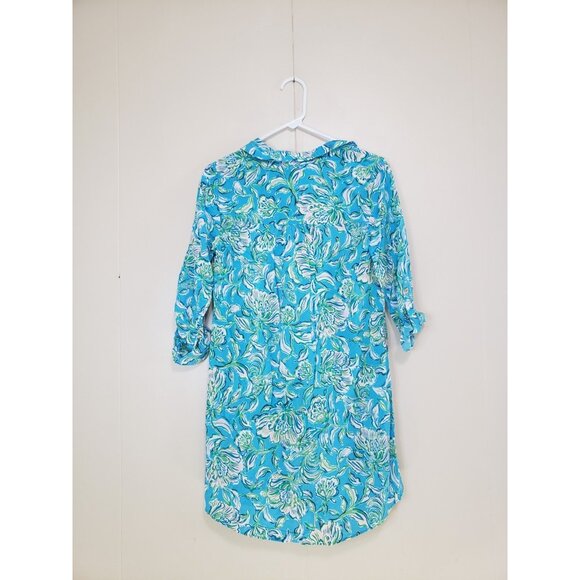 Lilly Pulitzer Womens XS Natalie Shirt Dress Easy Coverup Turquoise Blue Floral - Picture 2 of 6